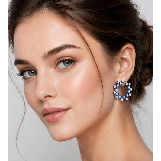 Post-1980s Titanium Diamond Earrings on ear