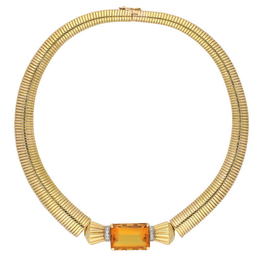 1940s 18KT Yellow Gold Citrine & Diamond Necklace front