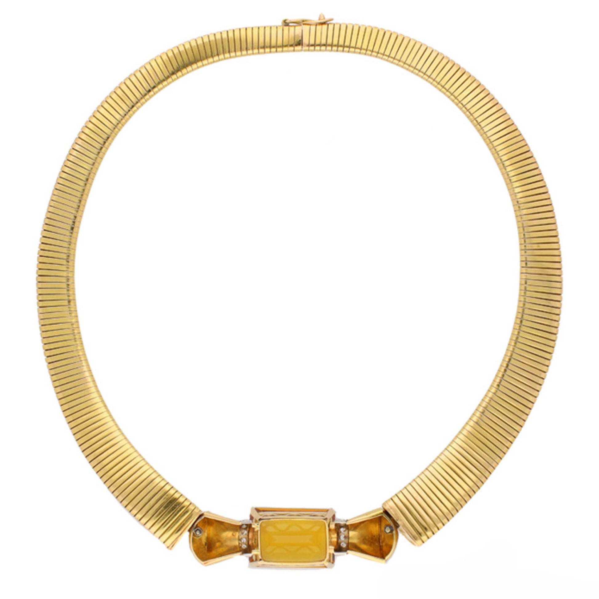 1940s 18KT Yellow Gold Citrine & Diamond Necklace back