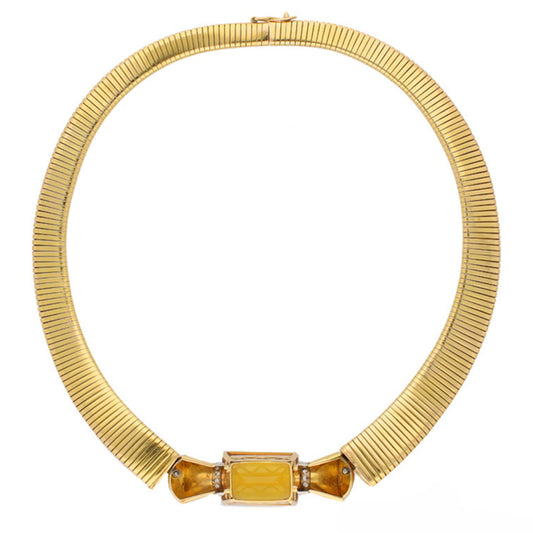 1940s 18KT Yellow Gold Citrine & Diamond Necklace back