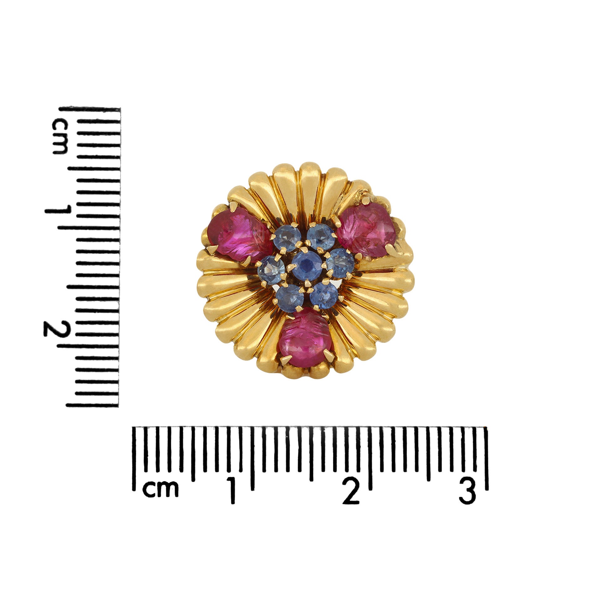 Mellerio France 1940s 18KT Yellow Gold Ruby & Sapphire Earrings front
