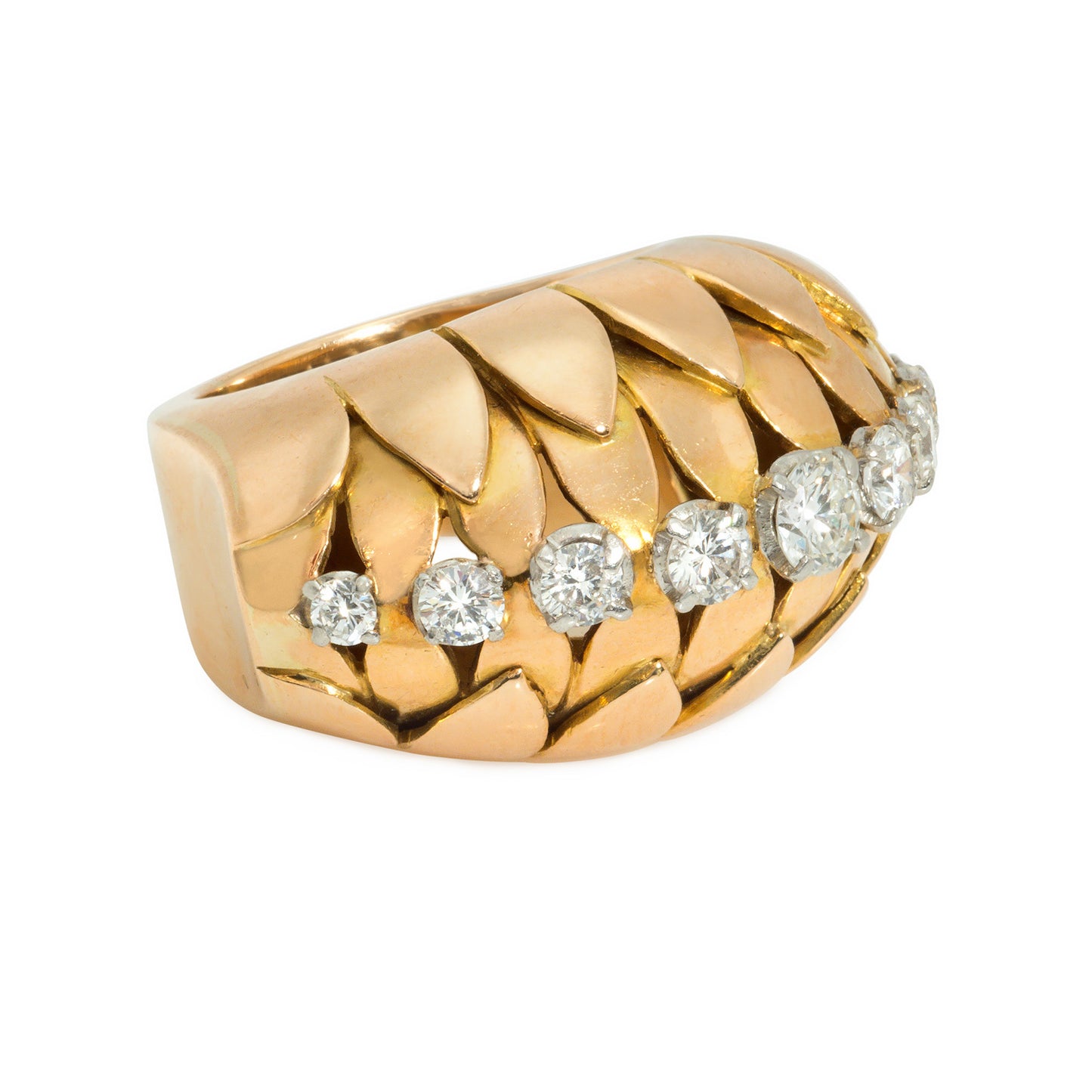Van Cleef & Arpels Retro Platinum & 18KT Rose Gold Diamond Ring side