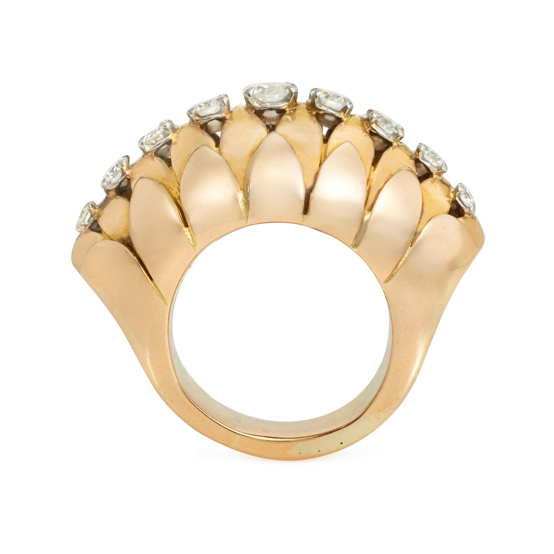 Van Cleef & Arpels Retro Platinum & 18KT Rose Gold Diamond Ring profile