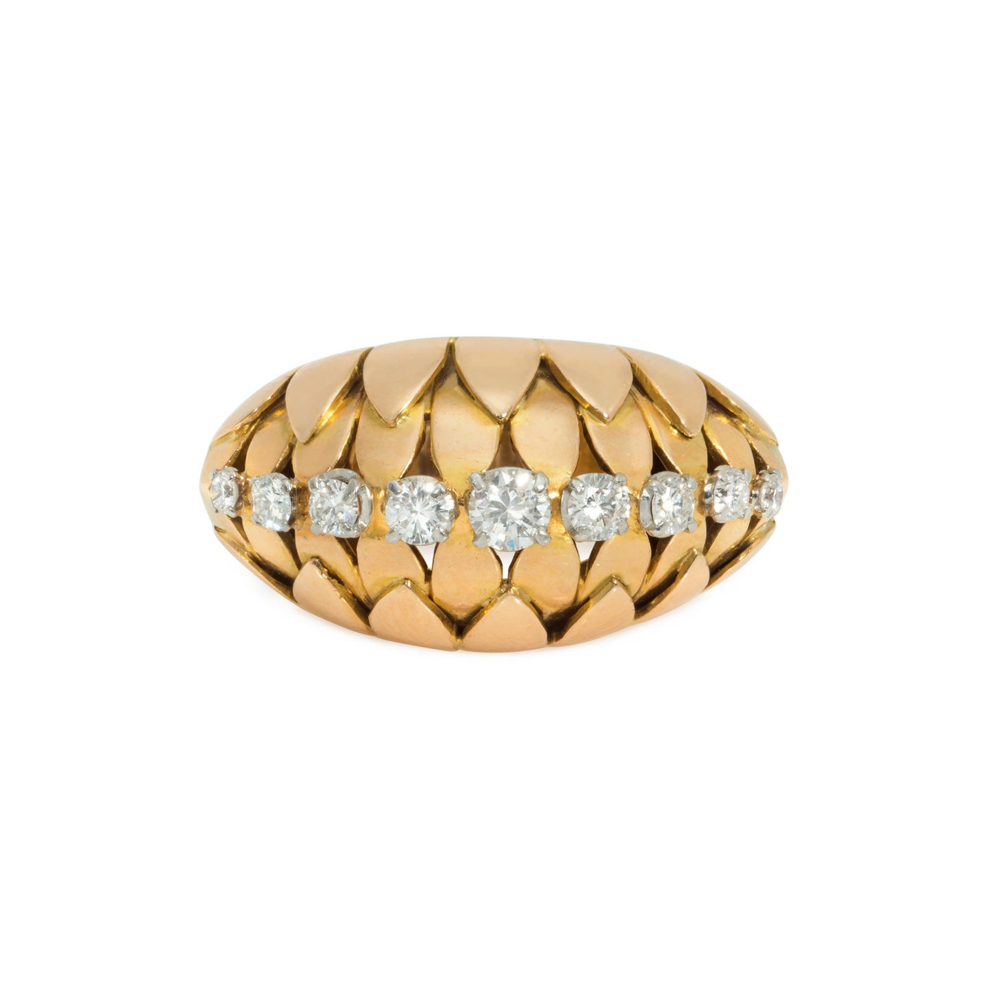 Van Cleef & Arpels Retro Platinum & 18KT Rose Gold Diamond Ring front