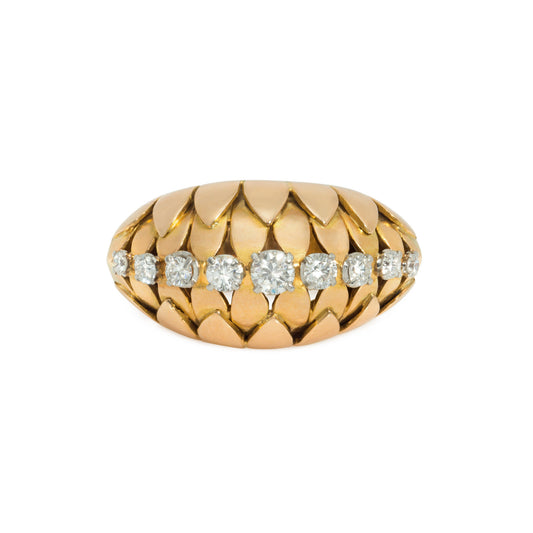 Van Cleef & Arpels Retro Platinum & 18KT Rose Gold Diamond Ring front