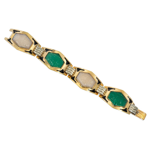 Sasportas France Art Deco 18KT Yellow Gold Chrysoprase & Chalcedony Bracelet front