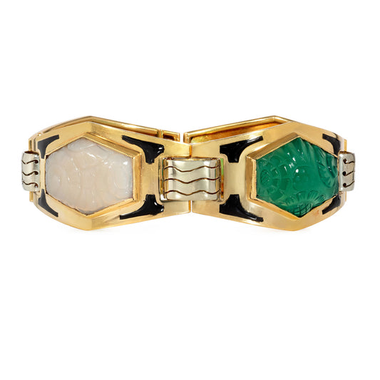 Sasportas France Art Deco 18KT Yellow Gold Chrysoprase & Chalcedony Bracelet front