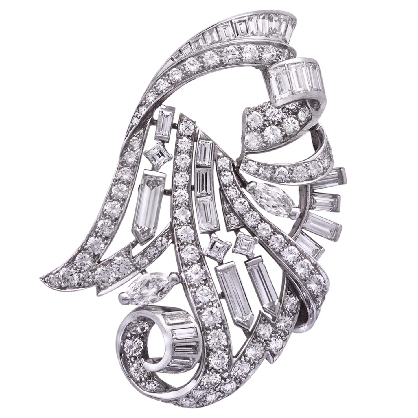 Contemporary Platinum Diamond Brooch front