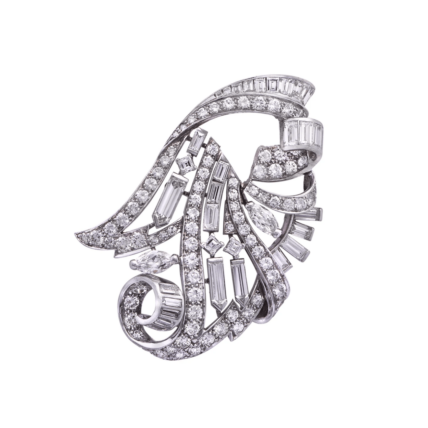 Contemporary Platinum Diamond Brooch front