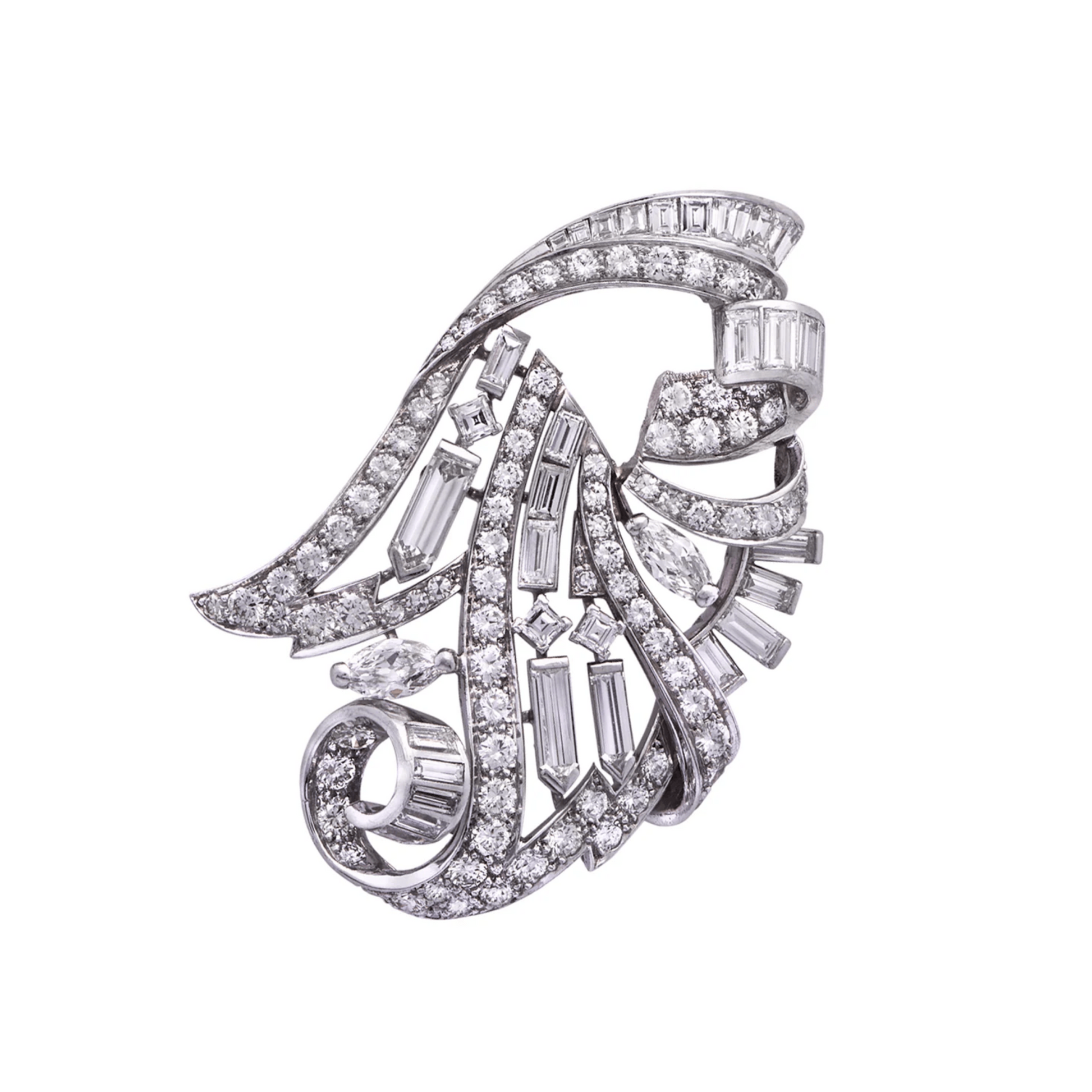 Contemporary Platinum Diamond Brooch front
