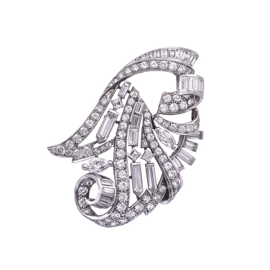 Contemporary Platinum Diamond Brooch front