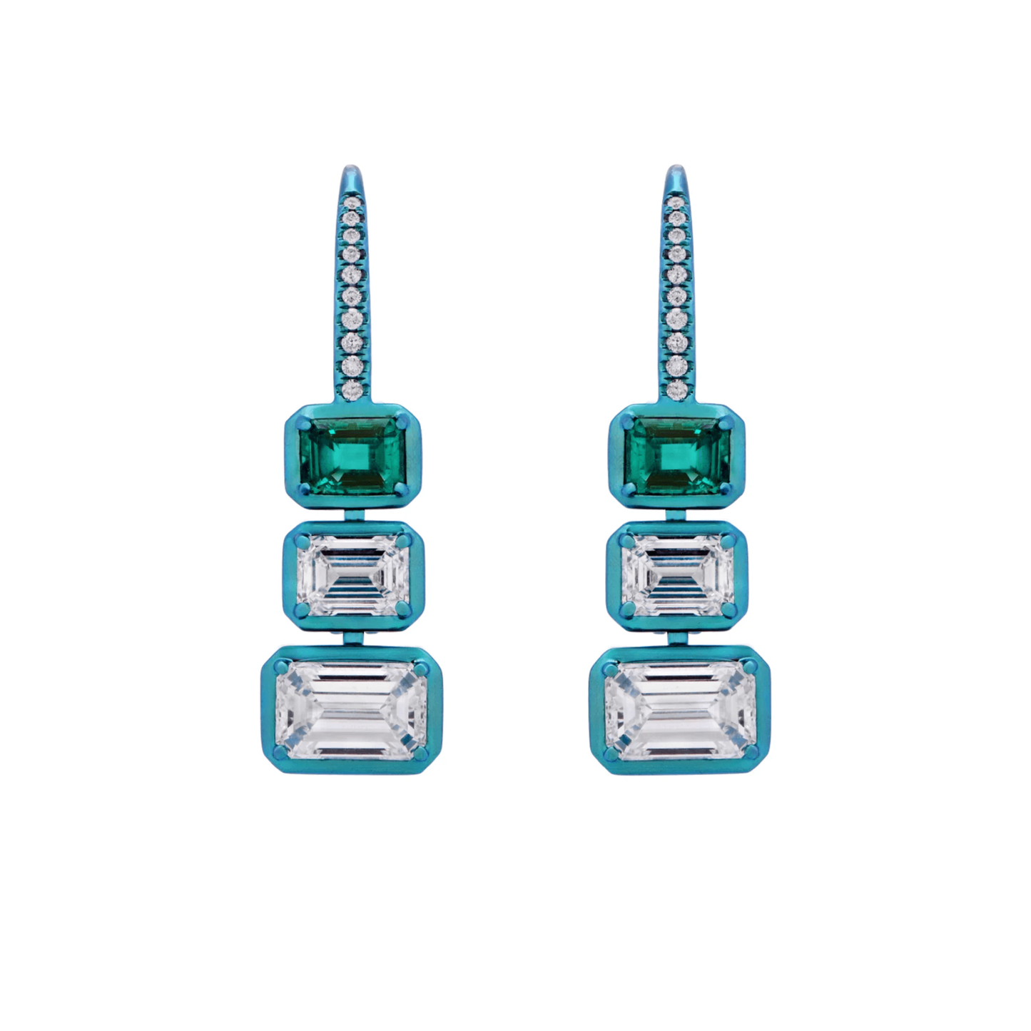 Post-1980s Titanium Emerald & Diamond Earrings front