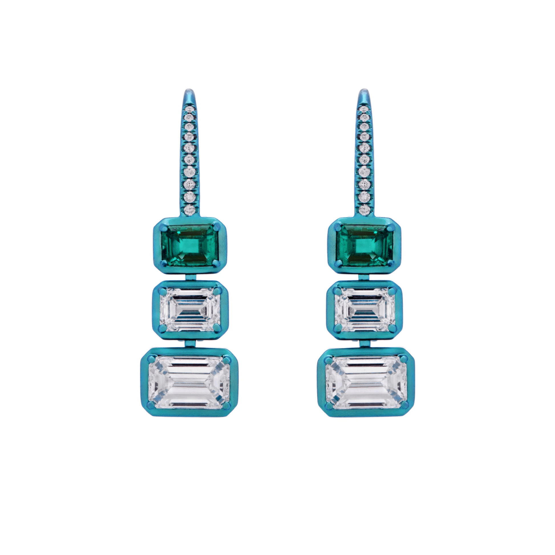 Post-1980s Titanium Emerald & Diamond Earrings front