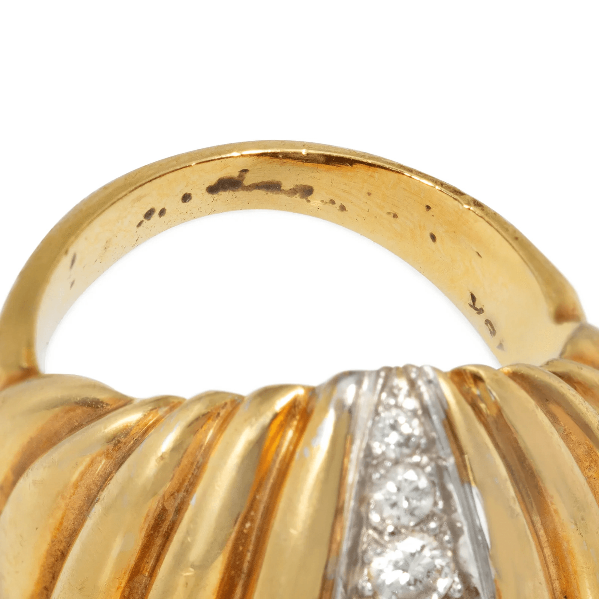 1960s Platinum & 18KT Yellow Gold Diamond Ring stamps