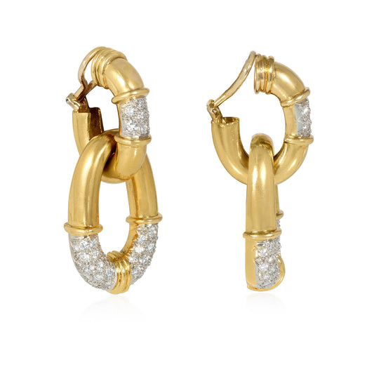 1980s Platinum & 18KT Yellow Gold Diamond Earrings side