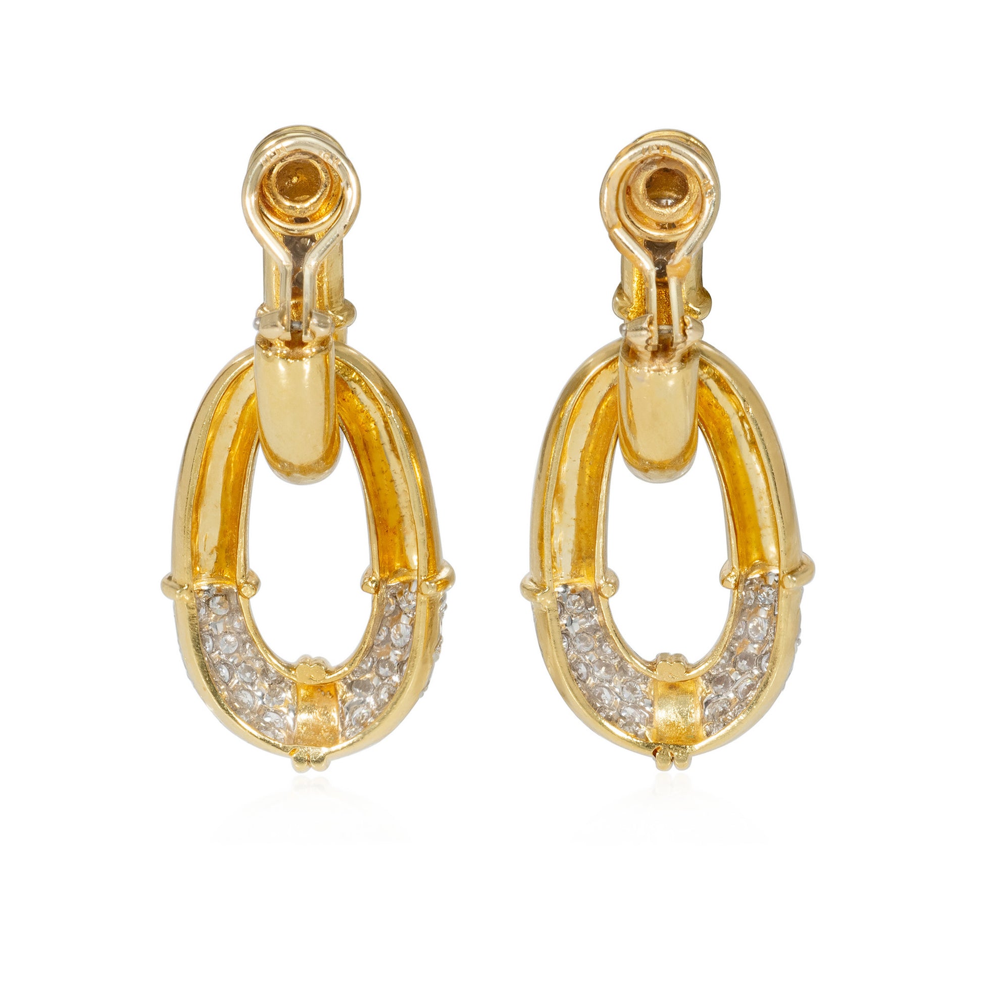 1980s Platinum & 18KT Yellow Gold Diamond Earrings back