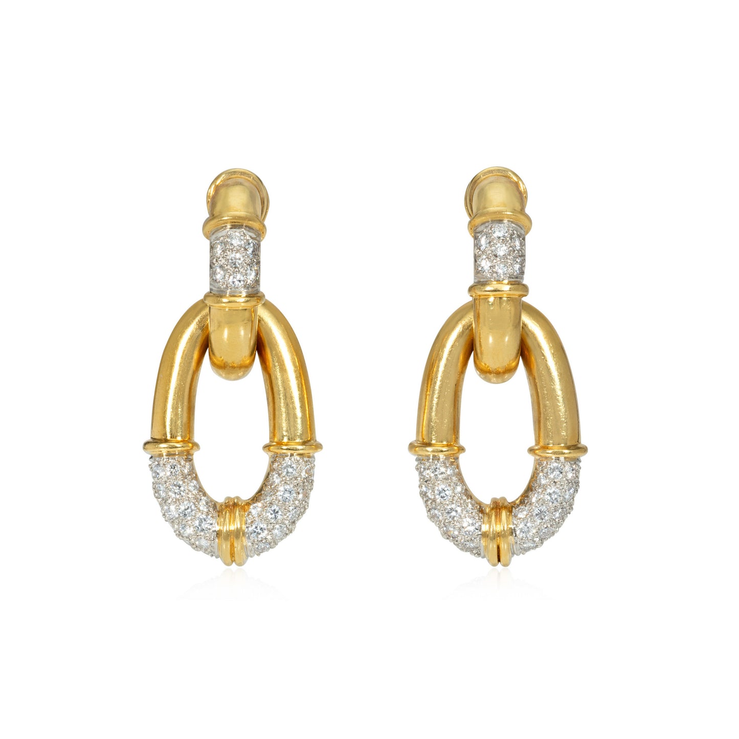 1980s Platinum & 18KT Yellow Gold Diamond Earrings front