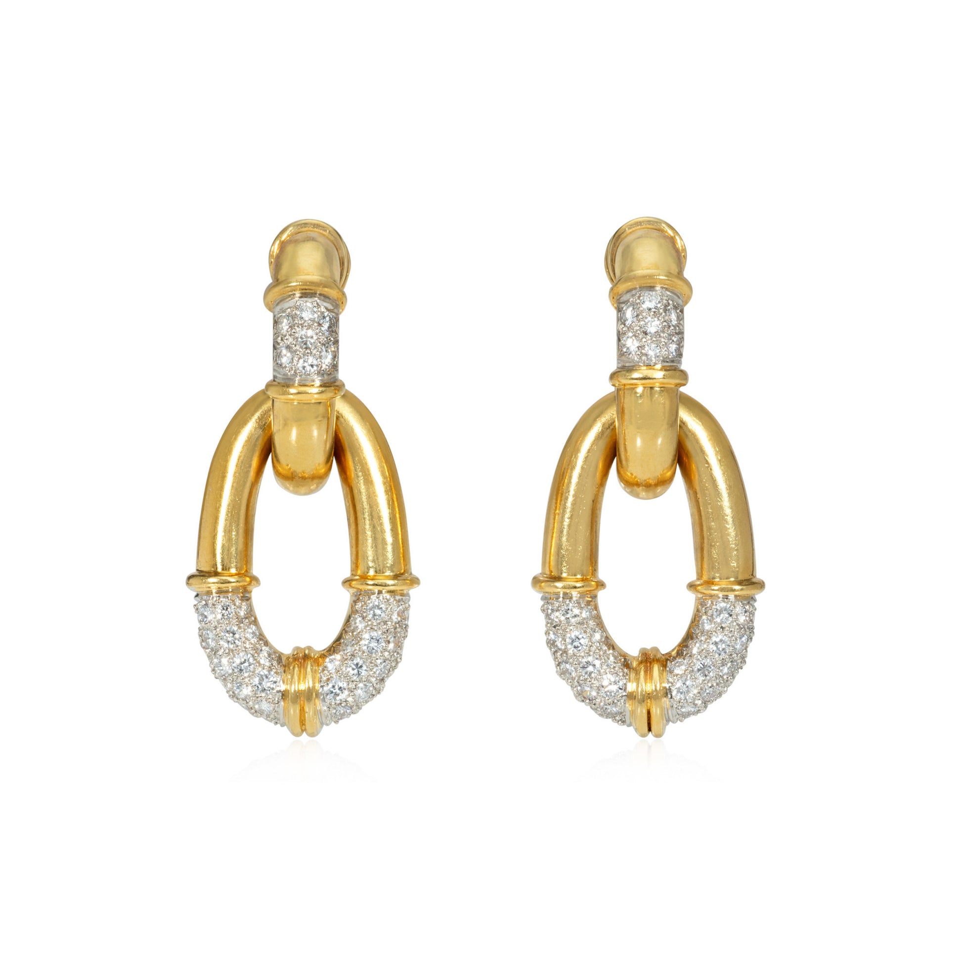 1980s Platinum & 18KT Yellow Gold Diamond Earrings front