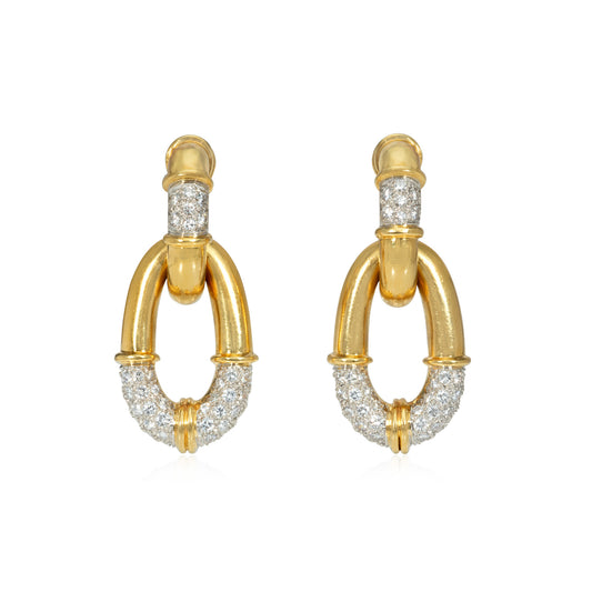 1980s Platinum & 18KT Yellow Gold Diamond Earrings front