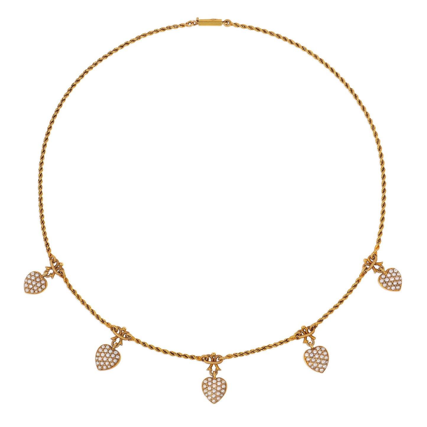 Victorian 15KT Yellow Gold Natural Pearl Heart Necklace front