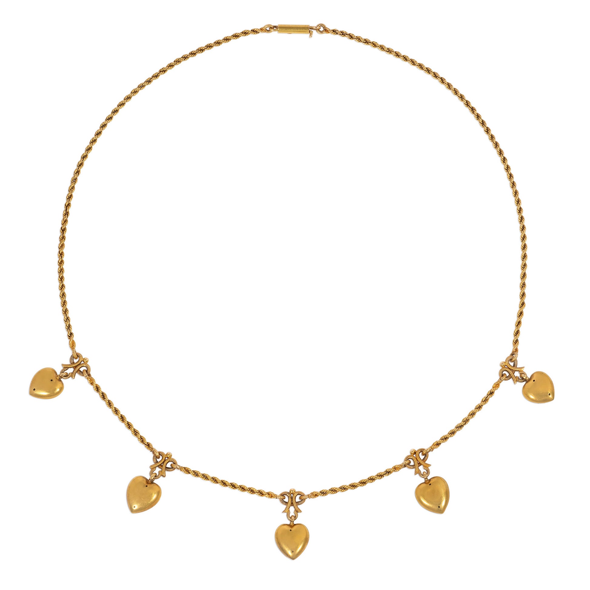 Victorian 15KT Yellow Gold Natural Pearl Heart Necklace back