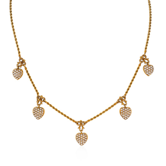 Victorian 15KT Yellow Gold Natural Pearl Heart Necklace front