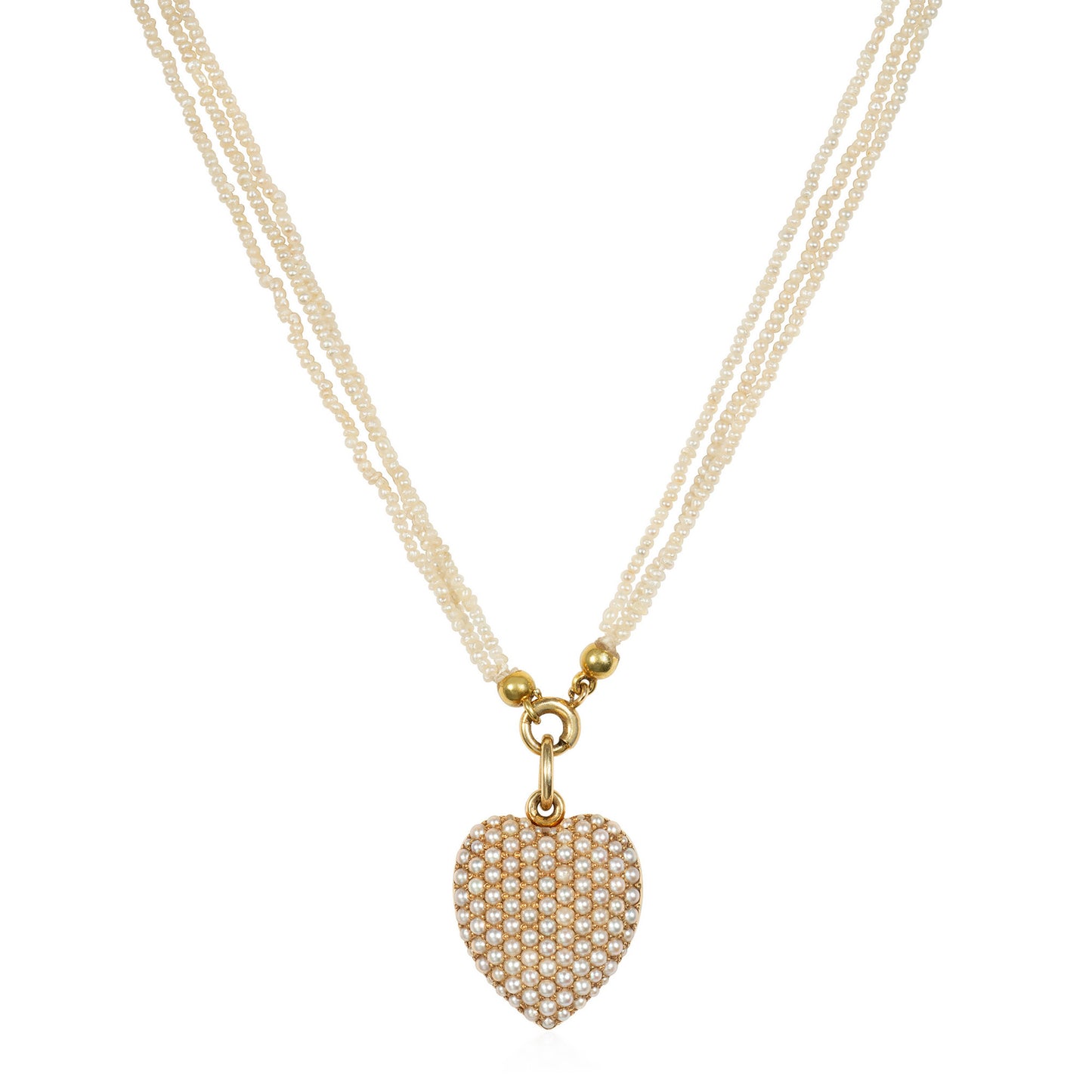 Sloan & Co. Edwardian 14KT Yellow Gold Natural Pearl Heart Locket Necklace front