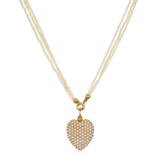 Sloan & Co. Edwardian 14KT Yellow Gold Natural Pearl Heart Locket Necklace front