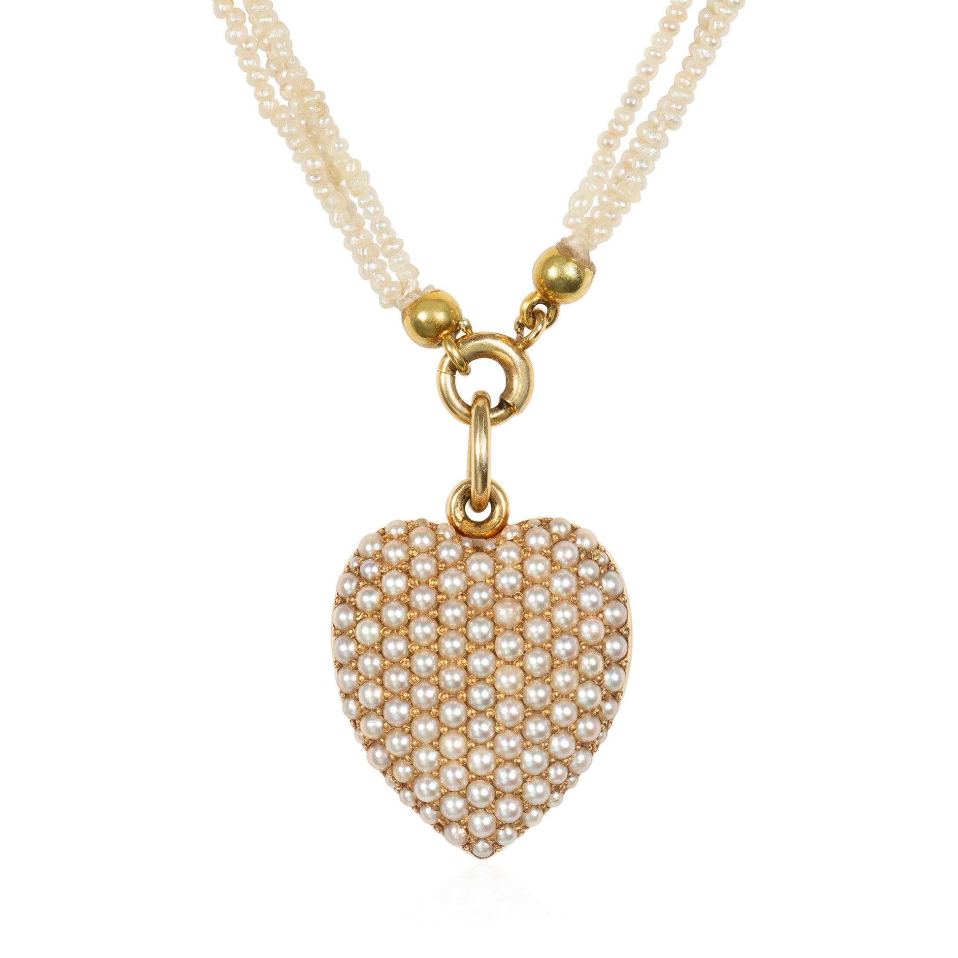 Sloan & Co. Edwardian 14KT Yellow Gold Natural Pearl Heart Locket Necklace front
