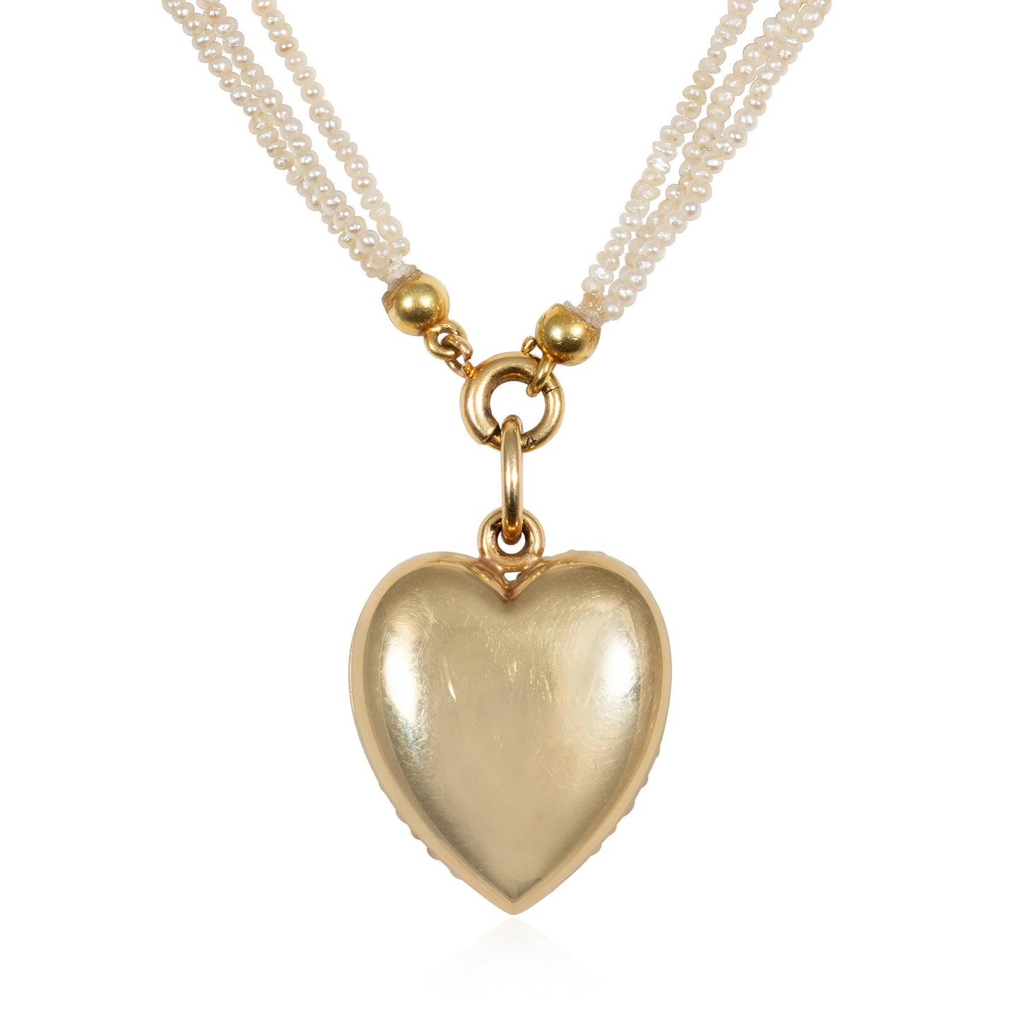 Sloan & Co. Edwardian 14KT Yellow Gold Natural Pearl Heart Locket Necklace back
