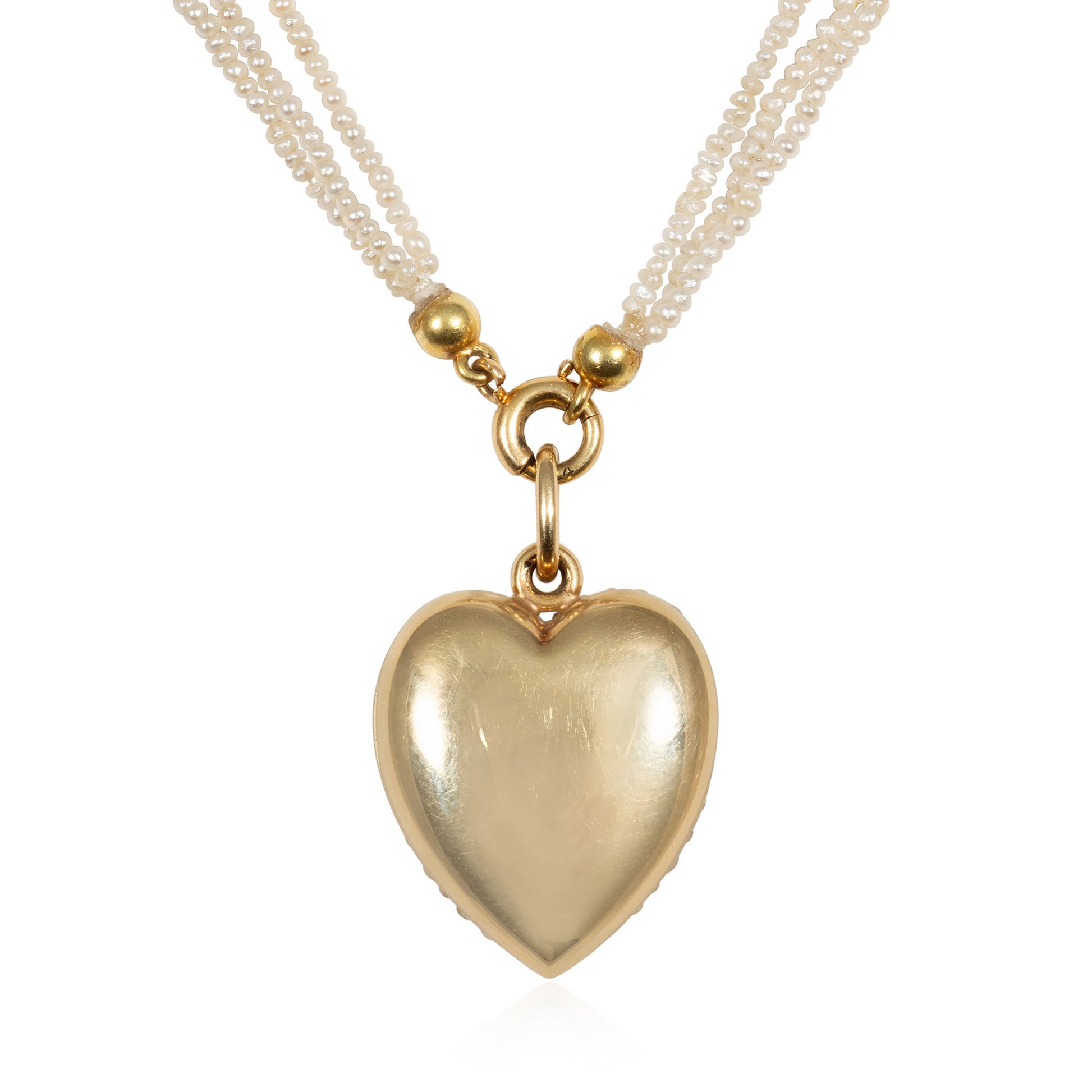 Sloan & Co. Edwardian 14KT Yellow Gold Natural Pearl Heart Locket Necklace back