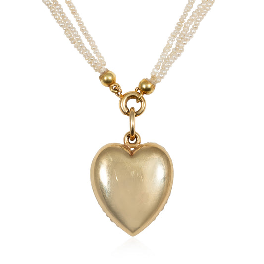 Sloan & Co. Edwardian 14KT Yellow Gold Natural Pearl Heart Locket Necklace back