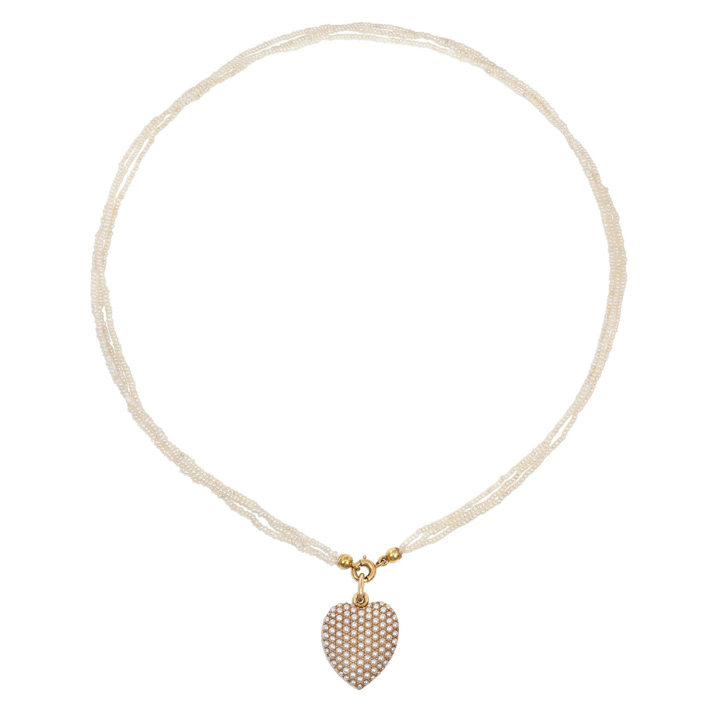 Sloan & Co. Edwardian 14KT Yellow Gold Natural Pearl Heart Locket Necklace front
