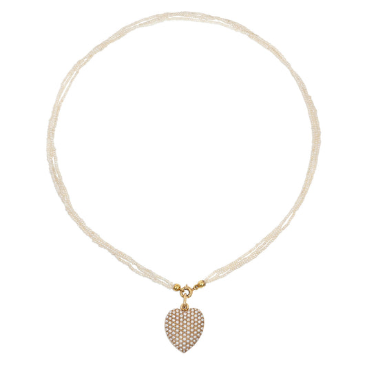 Sloan & Co. Edwardian 14KT Yellow Gold Natural Pearl Heart Locket Necklace front