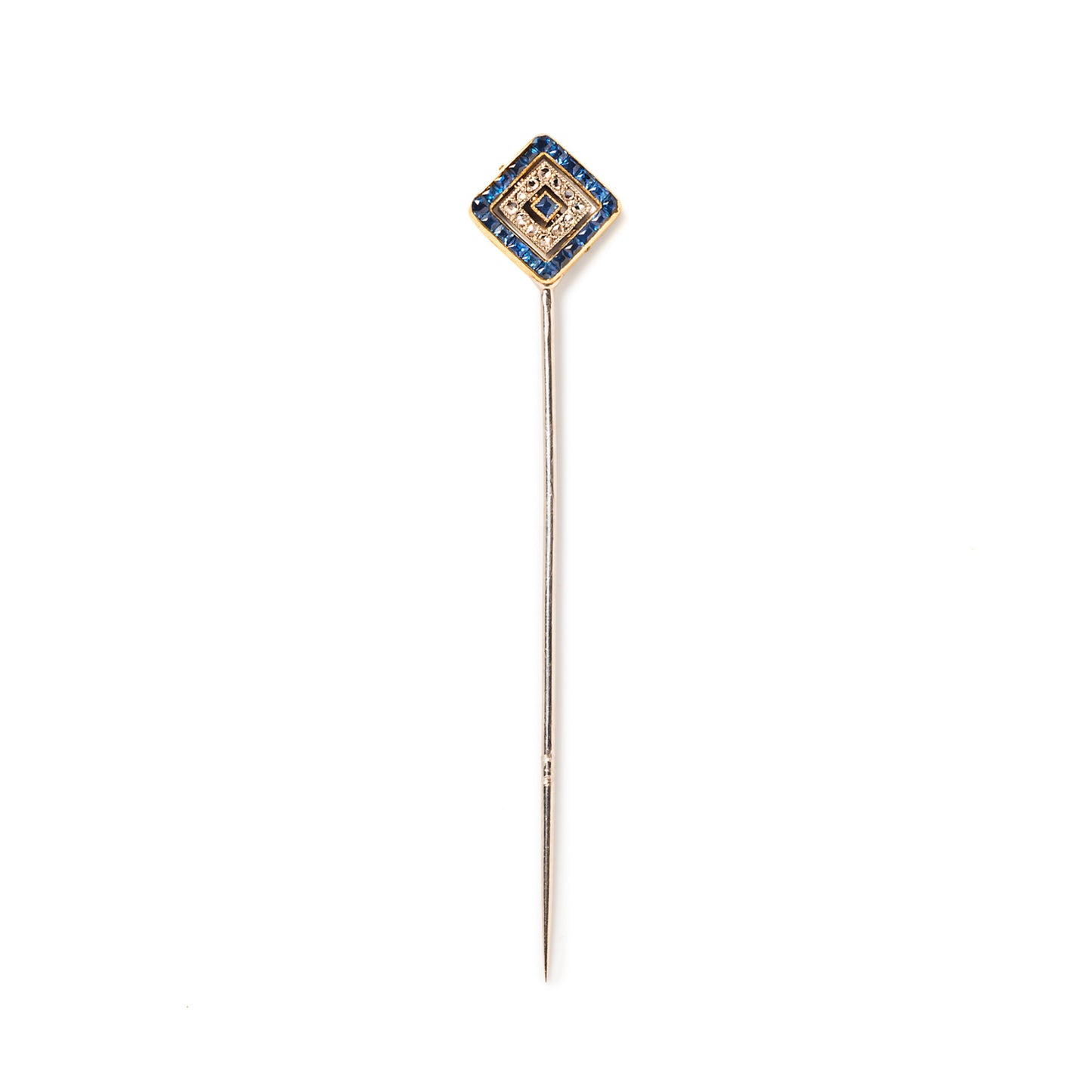 Cartier Art Deco Platinum & 18KT Yellow Gold Sapphire & Diamond Stickpin front
