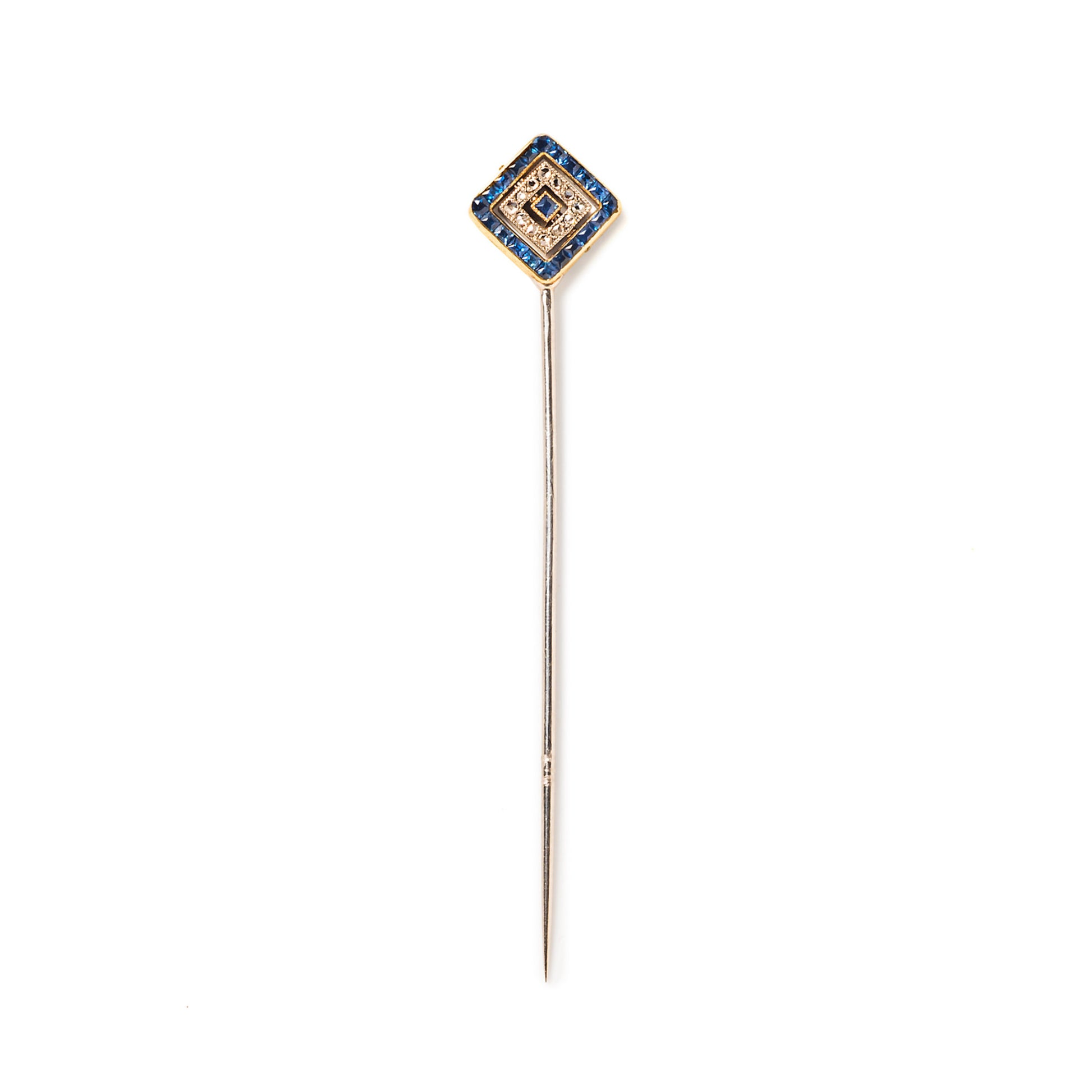 Cartier Art Deco Platinum & 18KT Yellow Gold Sapphire & Diamond Stickpin front