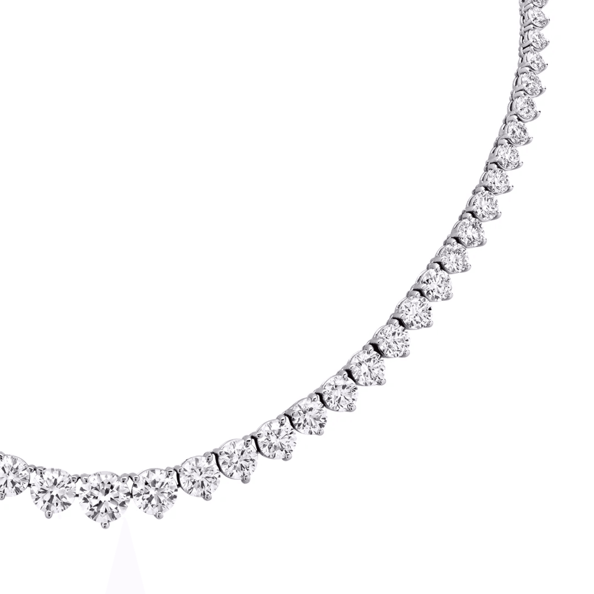 Post-1980s 14KT White Gold Diamond Riviere Necklace close-up details