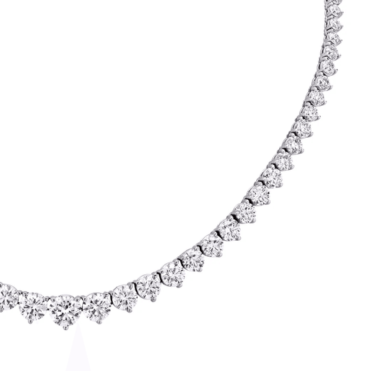 Post-1980s 14KT White Gold Diamond Riviere Necklace close-up details