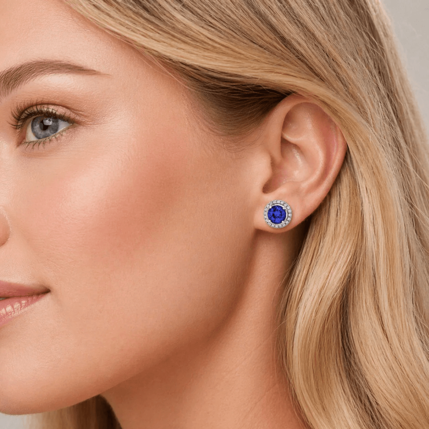 Tiffany & Co. Post-1980s 18KT White Gold Tanzanite & Diamond Earrings on ear