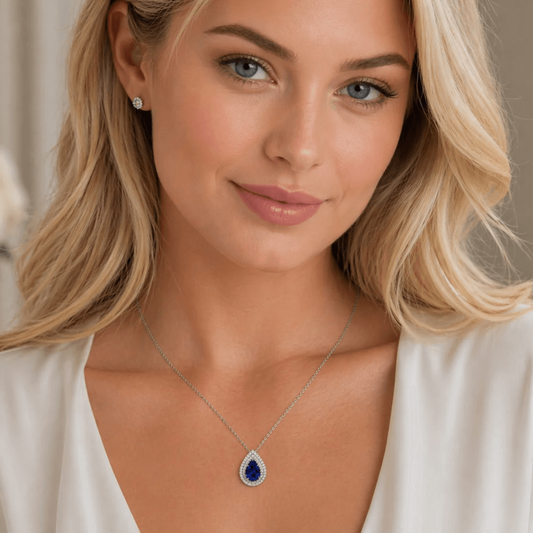 Tiffany & Co. Post-1980s 18KT White Gold Tanzanite & Diamond Necklace on neck
