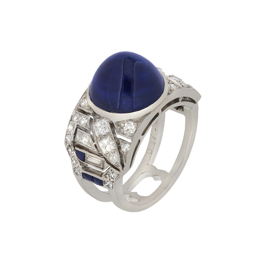 Mauboussin French Art Deco Platinum Sapphire & Diamond Ring side