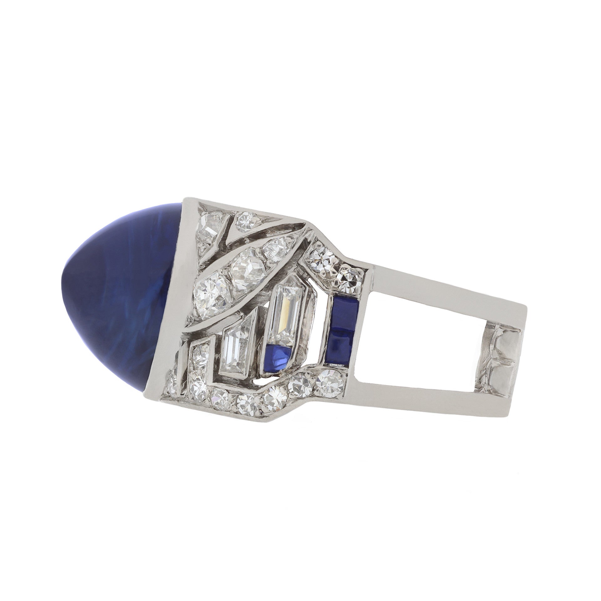 Mauboussin French Art Deco Platinum Sapphire & Diamond Ring side