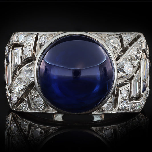 Mauboussin French Art Deco Platinum Sapphire & Diamond Ring front