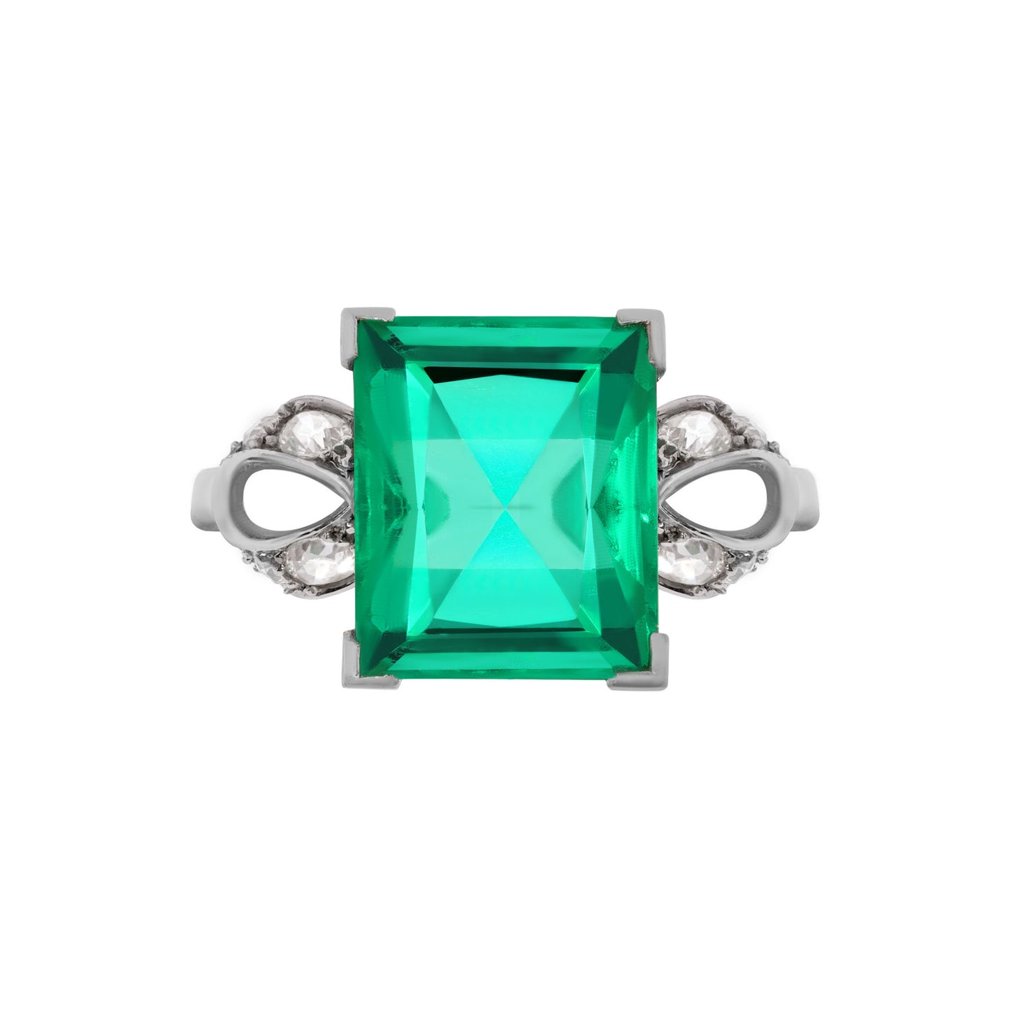 Cartier Art Deco Platinum Emerald & Diamond Ring front