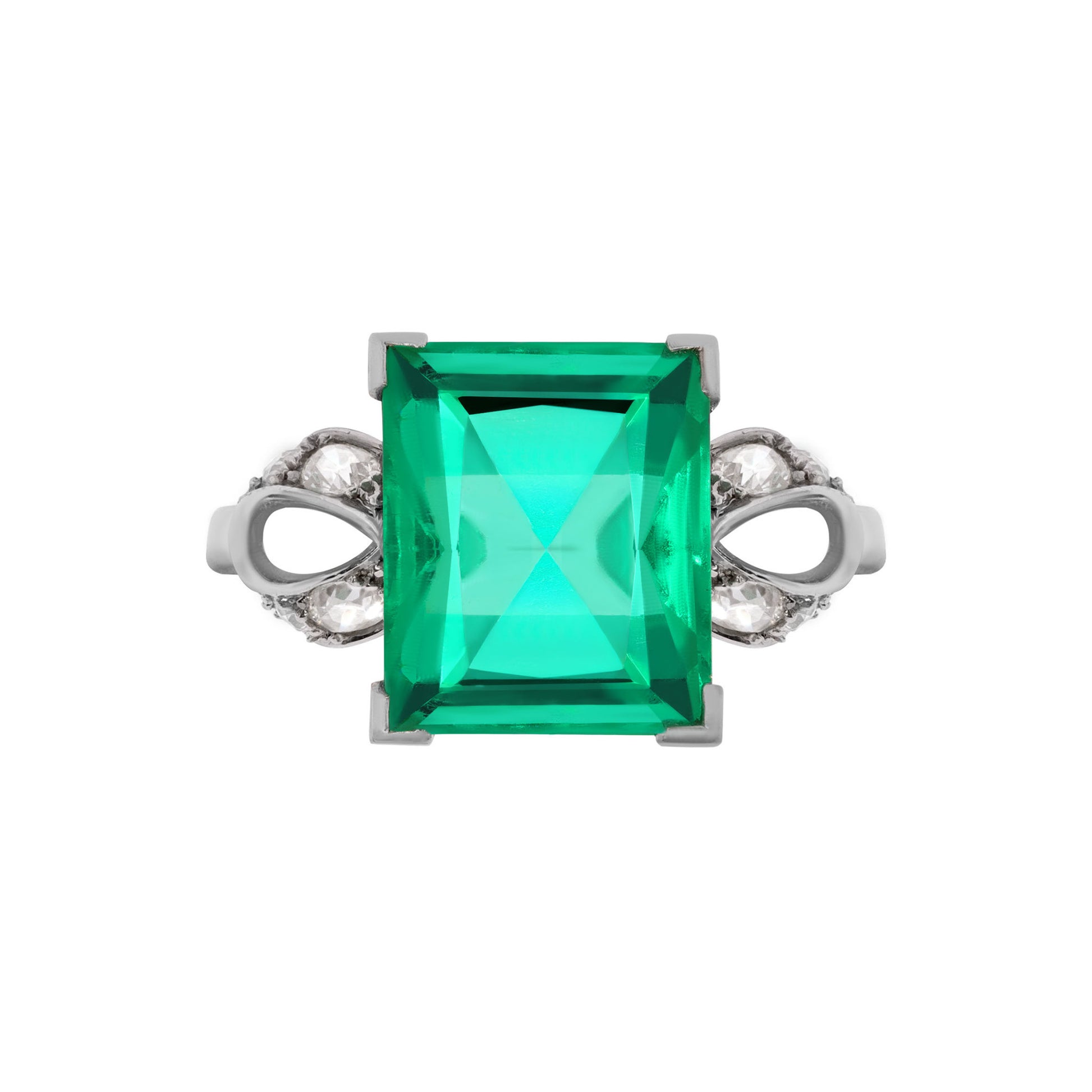 Cartier Art Deco Platinum Emerald & Diamond Ring front