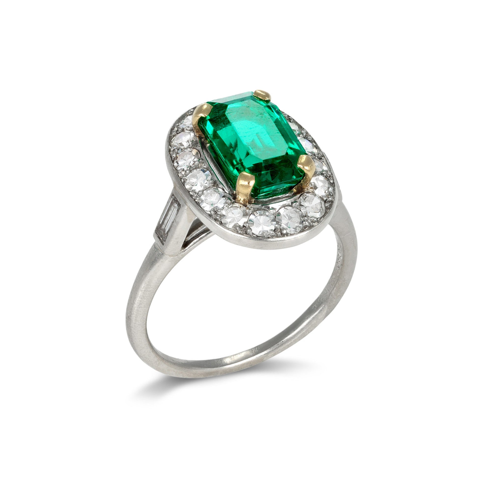Cartier Paris 1950s Platinum & 18KT Yellow Gold Emerald & Diamond Ring profile