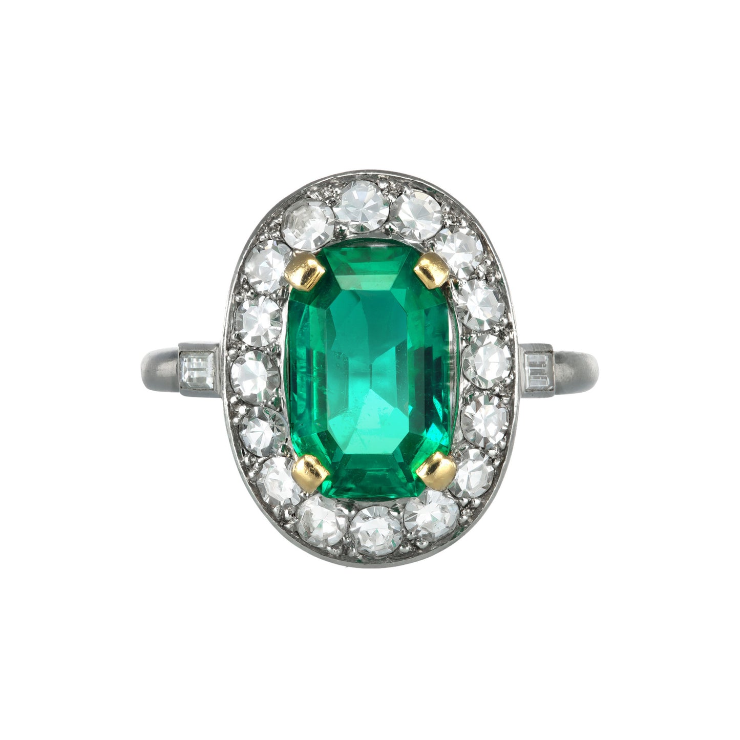 Cartier Paris 1950s Platinum & 18KT Yellow Gold Emerald & Diamond Ring front