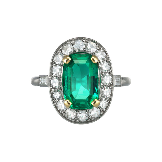 Cartier Paris 1950s Platinum & 18KT Yellow Gold Emerald & Diamond Ring front