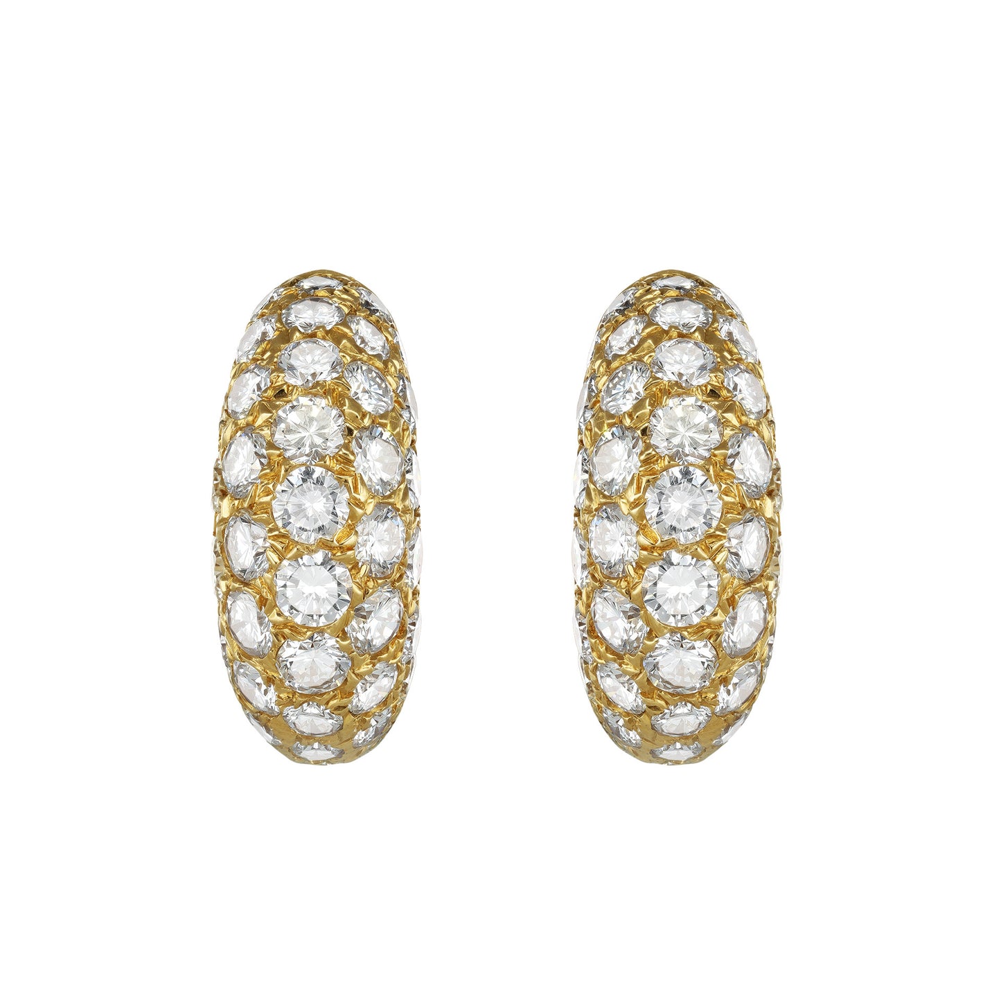 Van Cleef & Arpels French 1970s 18KT Yellow Gold Diamond Earrings front