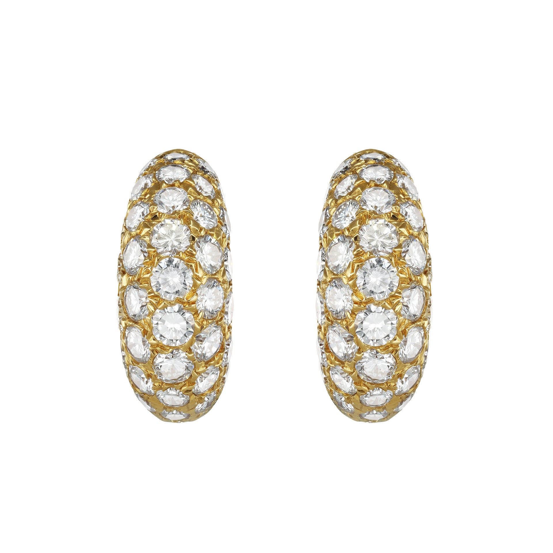 Van Cleef & Arpels French 1970s 18KT Yellow Gold Diamond Earrings front